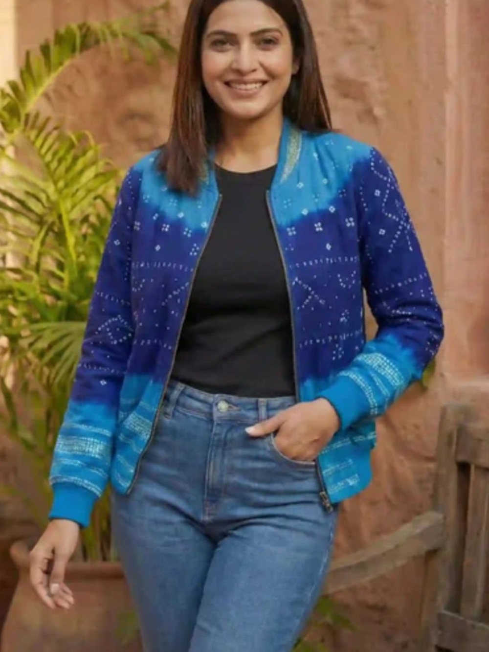 Blue Ombre Bomber Jacket - Women